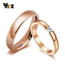 Vnox Trendy Bright 585 Rose Gold Tone Engagement Rings for Couples Stainless Steel with CZ Stone Men Women Wedding Bands