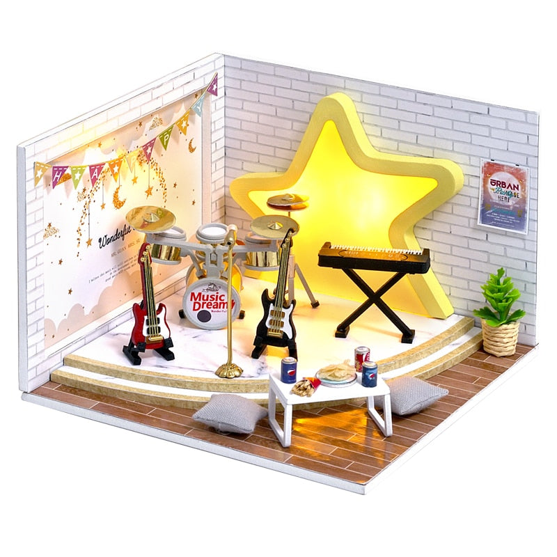 Puppenhausmöbel Diy Miniatur 3D Holzminiaturen Puppenhaus Spielzeug für Kinder Geburtstagsgeschenke Casa Kitten Diary H013