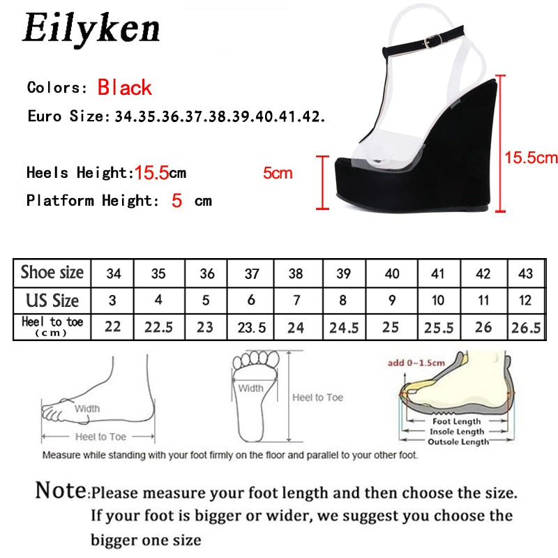 Eilyken New Design Ankle Buckle Strap Sandalen Damen Plateau Wedges High Heels Sommer Open Toe PVC Transparent Jelly Schuhe
