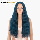 FREEDOM Synthetic Lace Wigs Long Natural Wave 30inch Omber Blue Rainbow Color Pink Hair Wigs Heat Resistant Fiber Cosplay Wigs