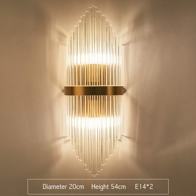 Envío rápido, luz de pared interior moderna de cristal dorado para dormitorio, mesita de noche, decoración de sala de estar, aplique LED, lámpara de baño