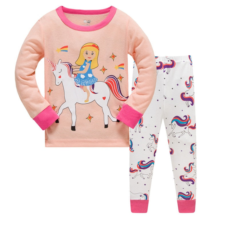 Unicorn Girls Pajamas Set Kids Baby Spring Autumn Sweet Suit Cartoon Infantil Children Sleepwear Clothes