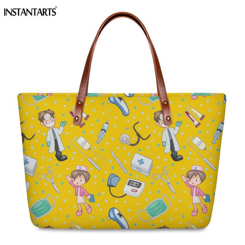 Bolsos de trabajo informales con estampado de enfermera de dibujos animados instantáneos para mujer, bolso de mano de gran capacidad, bolso de hombro de viaje a la moda paramédico de Hospital