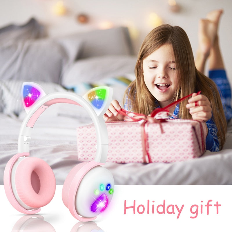 Nette Kinderkopfhörer Drahtlose Ohrhörer, Steuerung LED-Licht Katze Ohr Mädchen Kind Geschenk Bluetooth Gaming Headset Stereo Bass Mit Mikrofon