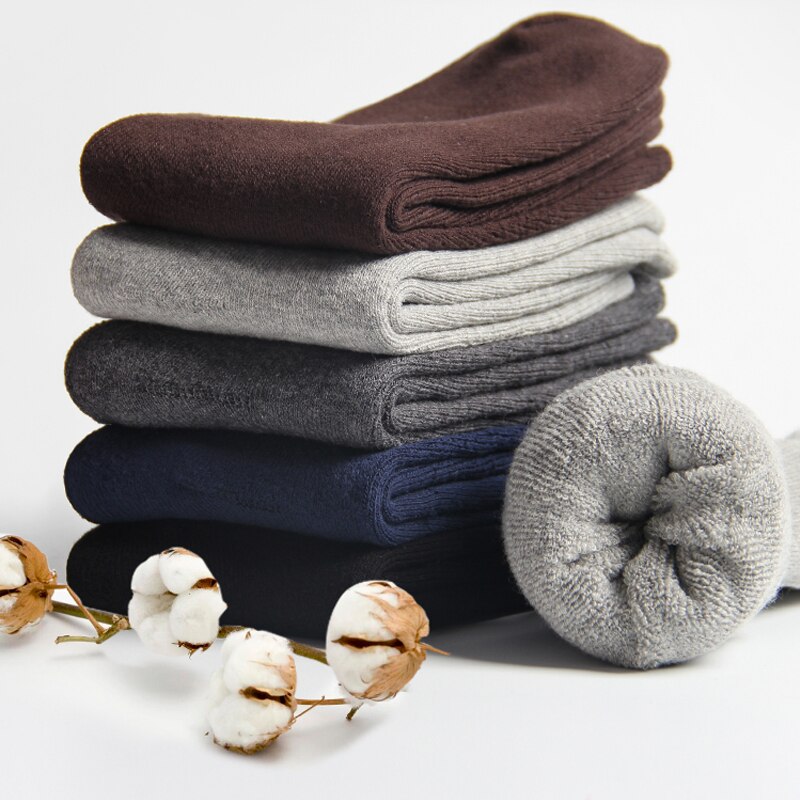Marca HSS, 100% calcetines de algodón para hombre, 5 pares de calcetines gruesos cálidos de negocios, negro, Otoño Invierno, para hombre, térmicos