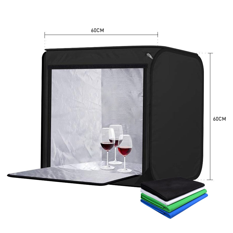 40/50/60cm Photography LED Studio Lightbox Photo Light Tent Kit Tabletop Shooting SoftBox with 3 Colors Background Photo Box