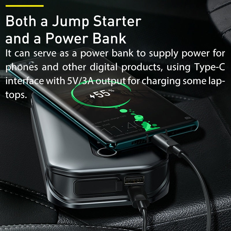 Baseus Portable Car Jump Starter Device Power Bank Emergency 12000mAh High Power 12V Car Battery Booster Auto Starting Device