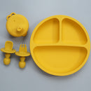 Accesorios para bebés, plato de cena de silicona para alimentación de niños pequeños, cuchara tenedor infantil suave impermeable con cubierta de taza de silicona portátil para niños