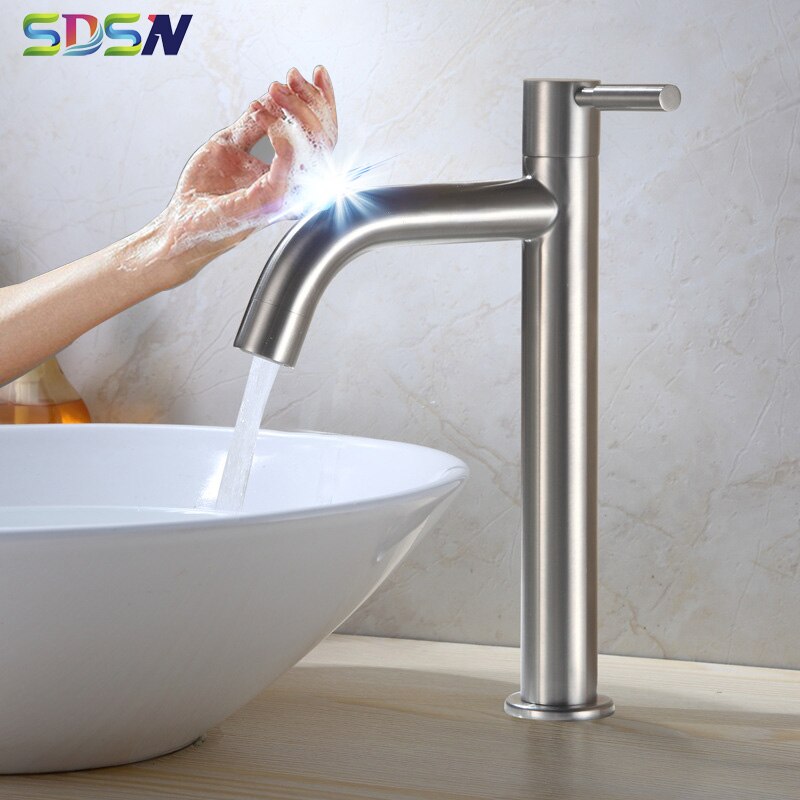 Touch-Waschtischarmatur SDSN SUS304 Edelstahl-einzelner kalter Badezimmer-Waschtisch-Hahn-Sensor-Schwarz-Waschtisch-Hahn-Touch-Control-Armaturen