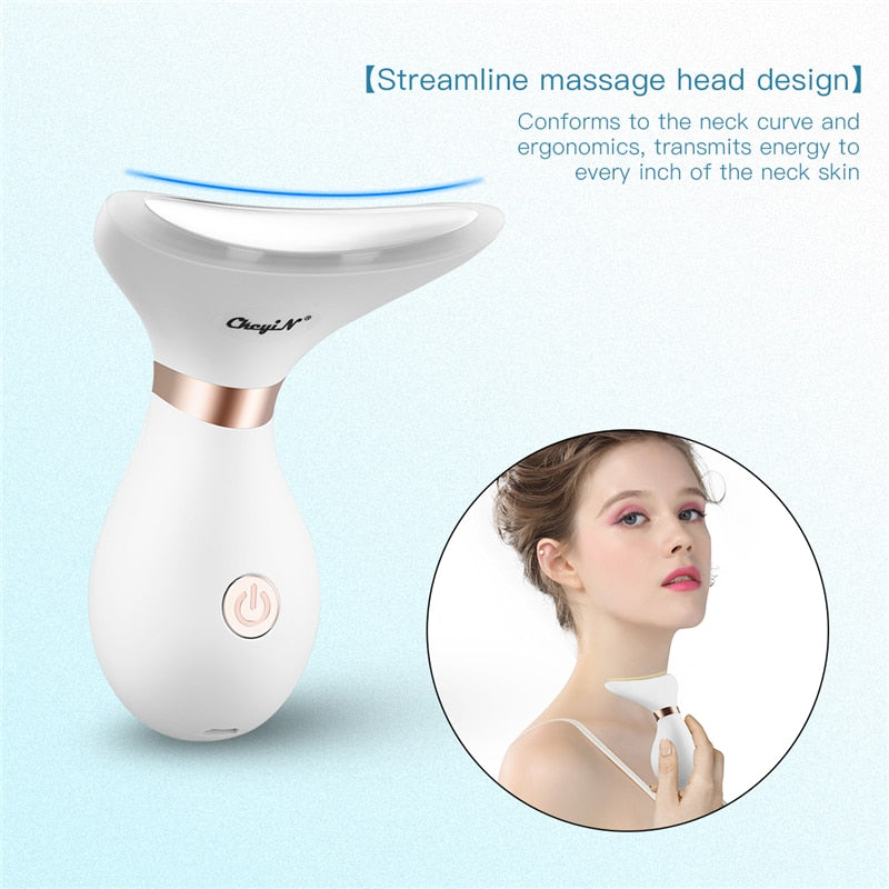 Face Massager Neck Lift Anti Wrinkles Heat High Frequency Vibration Facial Skin Tightening Lifting 3LED Light Reduce Double Chin