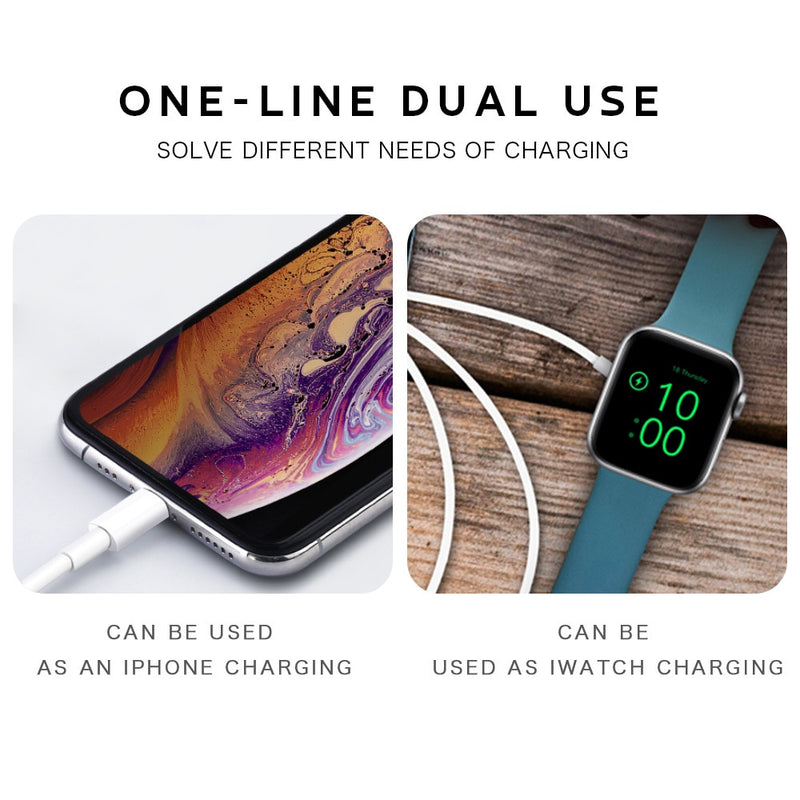 Smart 2 in 1 Charger Wireless QI Fast Charging Cable For Apple Watch Series SE/6/5/4/3/2/1 &amp; All IPhone &amp;All IPad Series