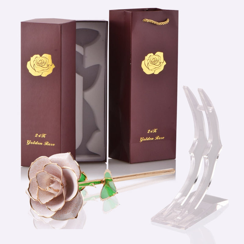 Geschenke für Frauen 24 Karat Gold getauchte Rose mit Ständer Ewige Blumen für immer Liebe in Box Freundin Hochzeit Weihnachtsgeschenke für Sie