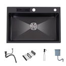 304 Stainless Steel Topmount Kitchen Sink With Knife-Holder Multifunction Single Bowl Dark-Gray Wash Basin For Kitchen Fixture