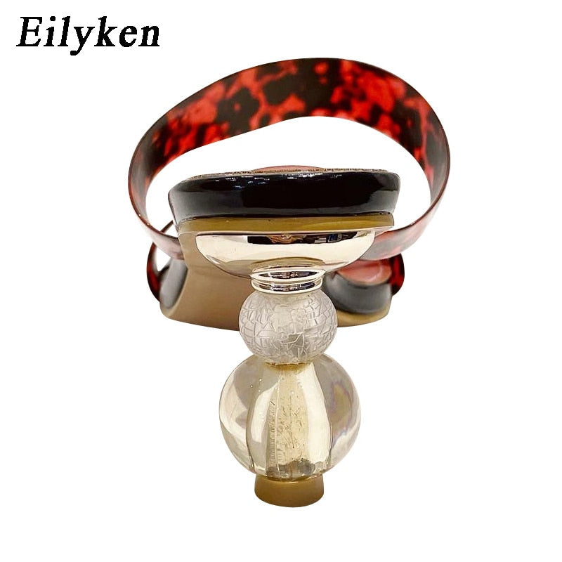 Eilyken 2023 New Summer Square Toe Ladies Slippers PVC Transparent Crystal Strange Style Clear Heel Women Leopard Grain Slides