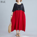 Oversized Dresses for Women Summer Oversized Cotton Long Dress Black Red Patchwork Dress Robe Femme 2022 New Arrival