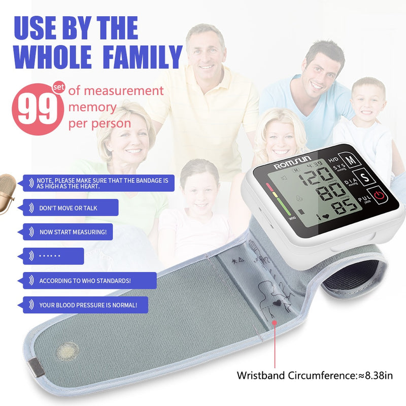 Digital Wrist Blood Pressure Monitor Electronic Automatic BP Sphygmomanometer Heart Rate Pulse Presure Meter Monitor Tonometer