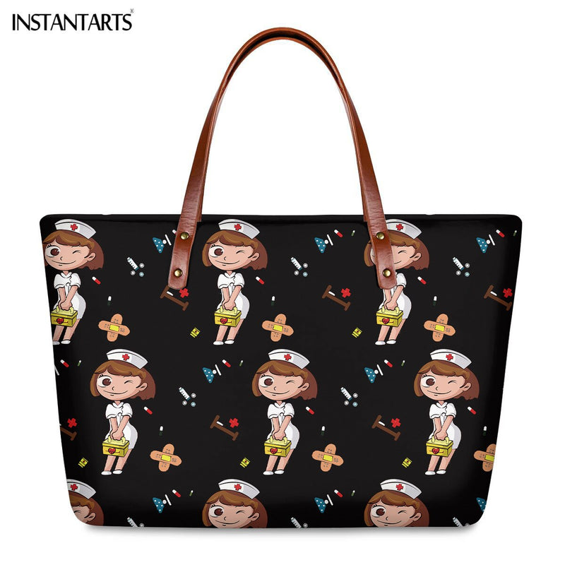 Bolsos de trabajo informales con estampado de enfermera de dibujos animados instantáneos para mujer, bolso de mano de gran capacidad, bolso de hombro de viaje a la moda paramédico de Hospital