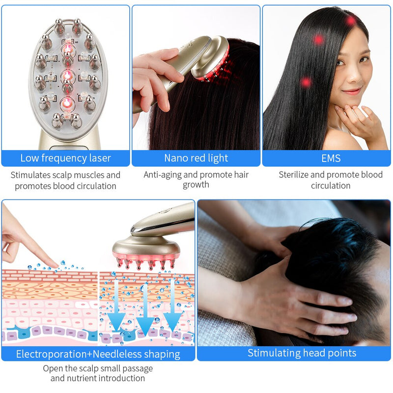 Peine láser eléctrico para el crecimiento del cabello, masajeador de vibración RF EMS infrarrojo, microcorriente para el cuidado del cabello, tratamiento para la pérdida del cabello, crecimiento del cabello