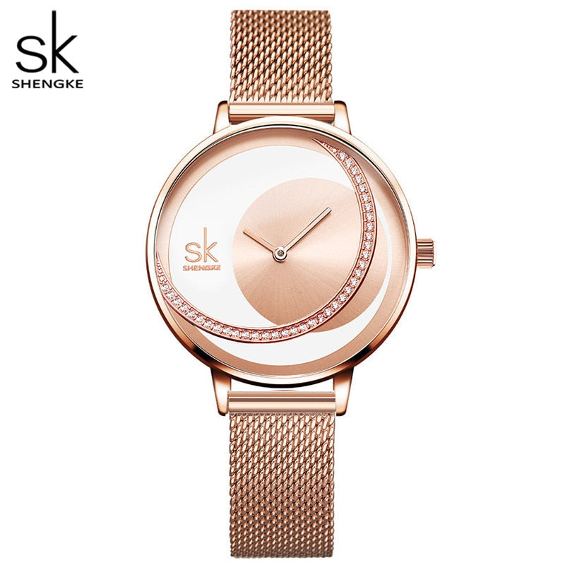 Reloj de cristal Shengke para mujer, relojes de vestir de marca de lujo para mujer, relojes de pulsera de cuarzo de diseño Original, reloj creativo para mujer