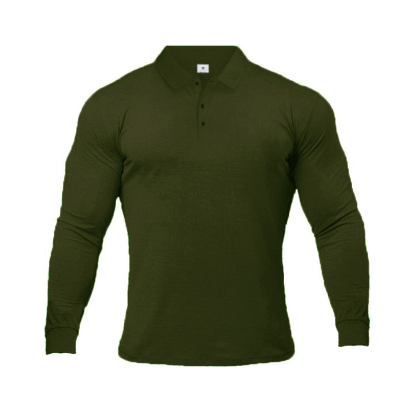 Marke Polo-Shirts Langarm Herren Baumwolle Solide Fitness Herren Slim Fit Mode Herbst Atmungsaktives Poloshirt