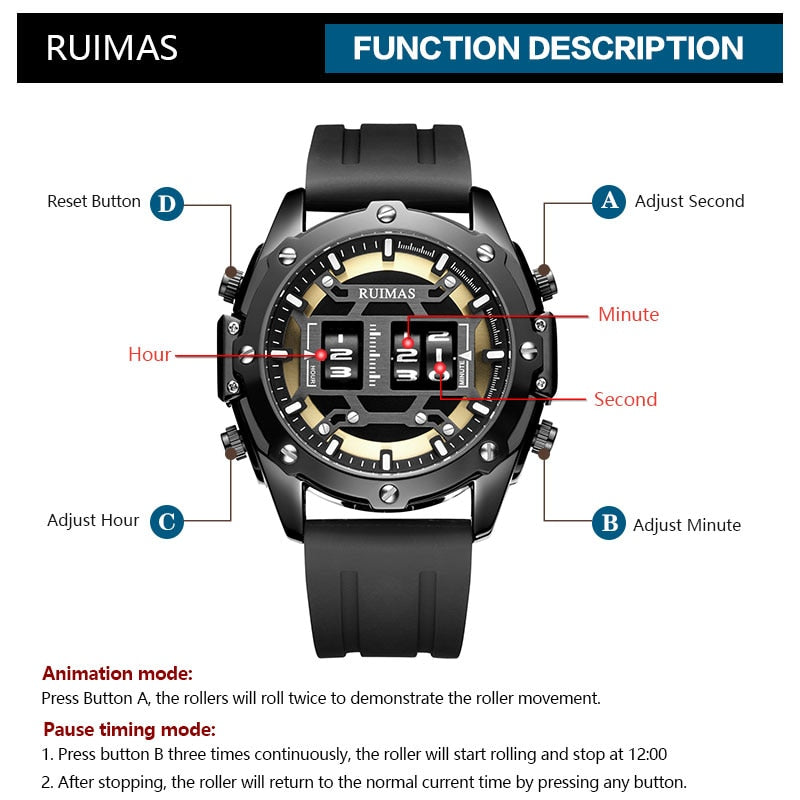 RUIMAS Digital Quartz Watch Men Top Brand Luxury Waterproof Wristwatch Male Silicone Strap Military Relogio Masculino Clock 553