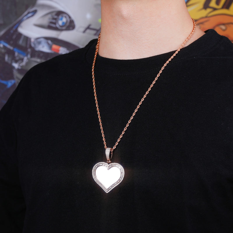 TOPGRILLZ Custom Photo Pendant Heart-shaped Medal Pendant Necklace Iced Cubic Zirconia Pendant Hip Hop Fashion Jewelry For Men