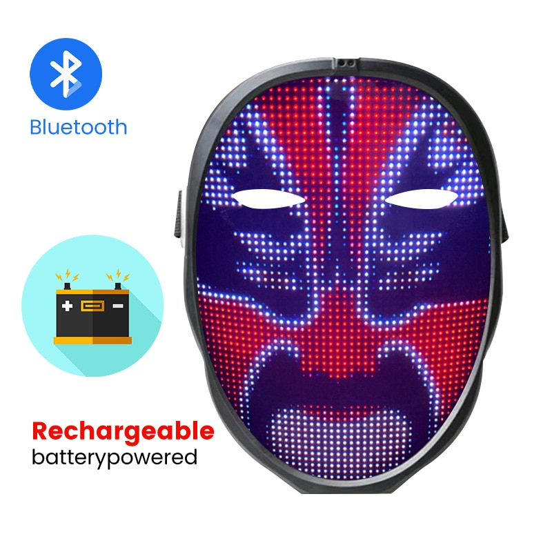 Halloween Bluetooth Led Party Mask Diy Custom Personalized Masks Picture Edit Animation Text Prank RGB Variable Face Glow Maske
