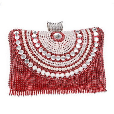 GLOIG Fashion women tassel evening bags diamonds beaded clutch wedding purse shoulder party laides case purse