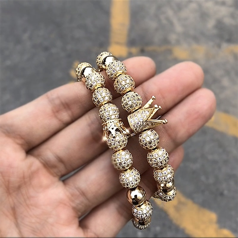 Luxury Crown Charm Men Bracelets 8mm Micro Pave CZ Round Braided Macrame Bracelet Pulseira Feminina Handmade Jewelry Women Gift