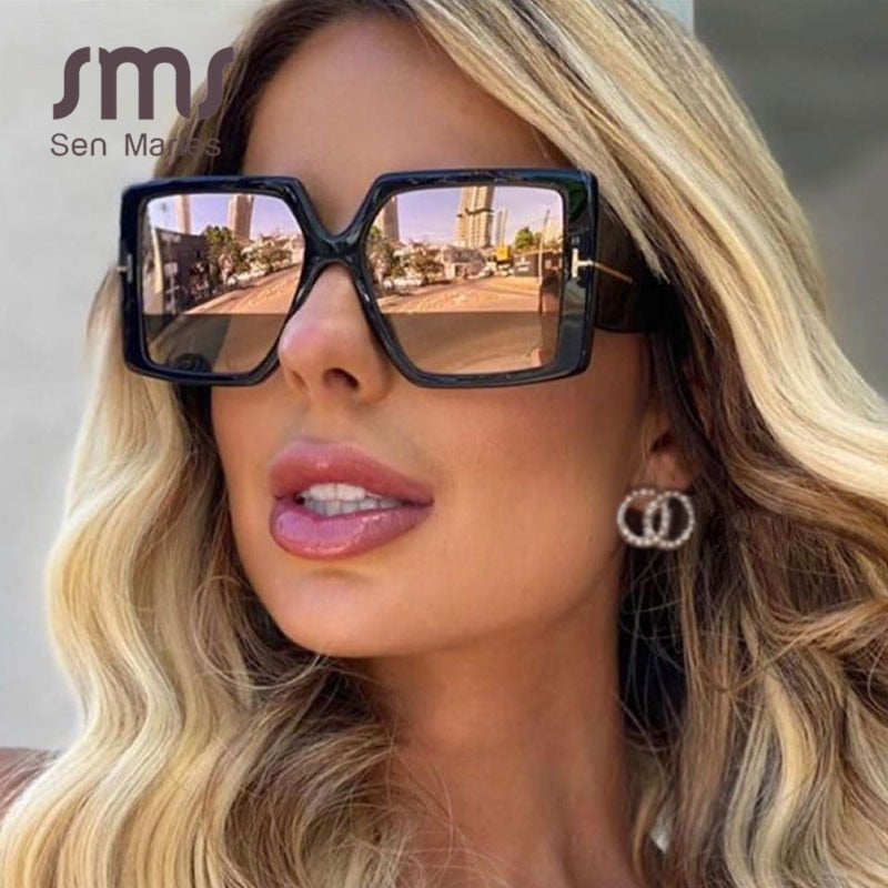 Classic Oversized Square Sunglasses Women New Fashion Black Leopard Sun Glasses Female Gradient Vintage Big Shades UV400