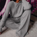Autumn Winter Knitted Pajama Set Women Hooded Pajama Pants Home Suit for Women Long Sleeve Sleepwear Loose Lounge Wear Ladies