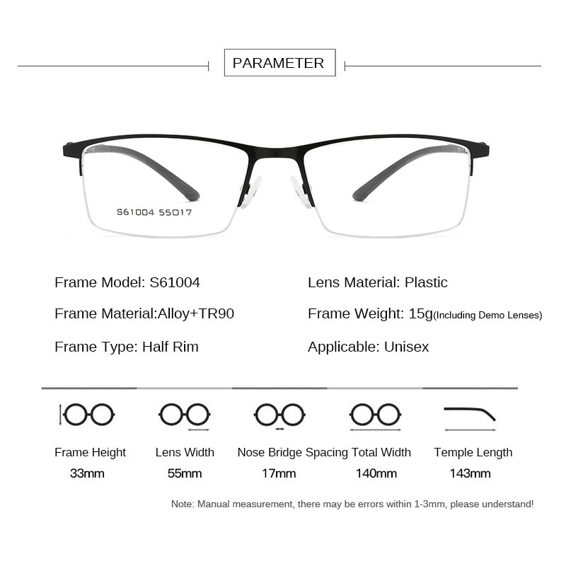 Business Half Rim Men Glasses Frame Metal Alloy Eyeglasses Fashion Cool Optical Eyewear Man Spectacles Prescription Frames