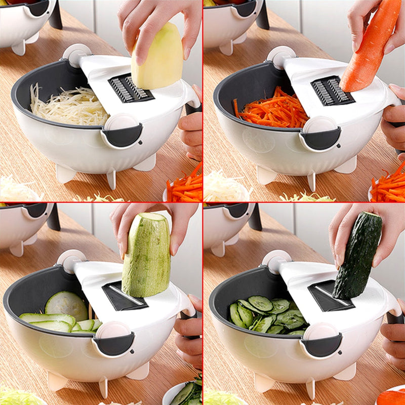 Multifunctional Rotate Vegetable Cutter With Drain Basket Household Potato Slicer Radish Grater Kitchen Tools