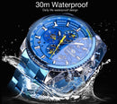 Forsining reloj automático para hombre banda de acero azul calendario 3 Sub Dial reloj de pulsera mecánico resistente al agua reloj Masculino Relogio Masculino