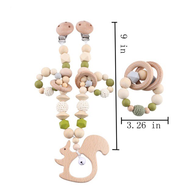 Juguetes para bebés Cuentas de silicona Mordedores Anillos de madera Pulsera hecha a mano Chupete Cadena Clips Dentición Cochecito Cochecito Campana Productos para bebés