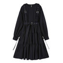 YBYR Japanese Harajuku Women Black Midi Dress Gothic Style Suspenders Bandage Dress Vintage Ruffles Long Baggy Cosplay Costume