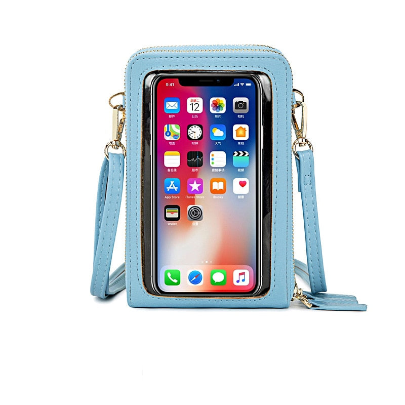 HEISSE transparente berührbare Handy-Taschen-Frauen-Umhängetasche Pu-Leder-Damen-Crossbody-Beutel-weibliche kleine Handtaschen-Geldbörse