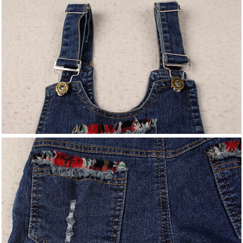 Kids Denim Overalls Jumpsuit for Girls Hole Ripped Jeans Pants Children Denim Bib Jumpsuit Teenage Jeans Suspender Trousers