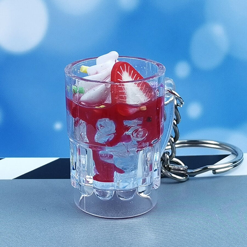 Acrylic Cute Simulation Mini Goblet Keychain Drink Fruit Juice Keyring Backpack Pendant Women Girl Men Key Chain Trinket Gift