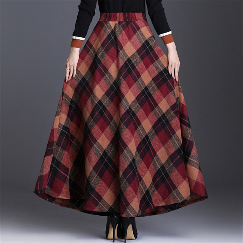 Neophil Woolen Warm S-3XL Dicker Karierter Rock 2022 Winter Damen England Stil Taschen Midi Plissee A-Linie Woll-Tartan-Rock S9216