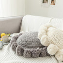 Cojín redondo con pompones de borlas, cojín redondo de punto, decoración Beige para el hogar, sofá, almohada, esterilla de Yoga, reposamanos, decoración de habitación de niños