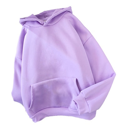 Harajuku, sudaderas con capucha de Color sólido para mujer, jersey de estilo sencillo, sudadera holgada de lana con capucha para primavera y otoño, Tops de bolsillo para mujer