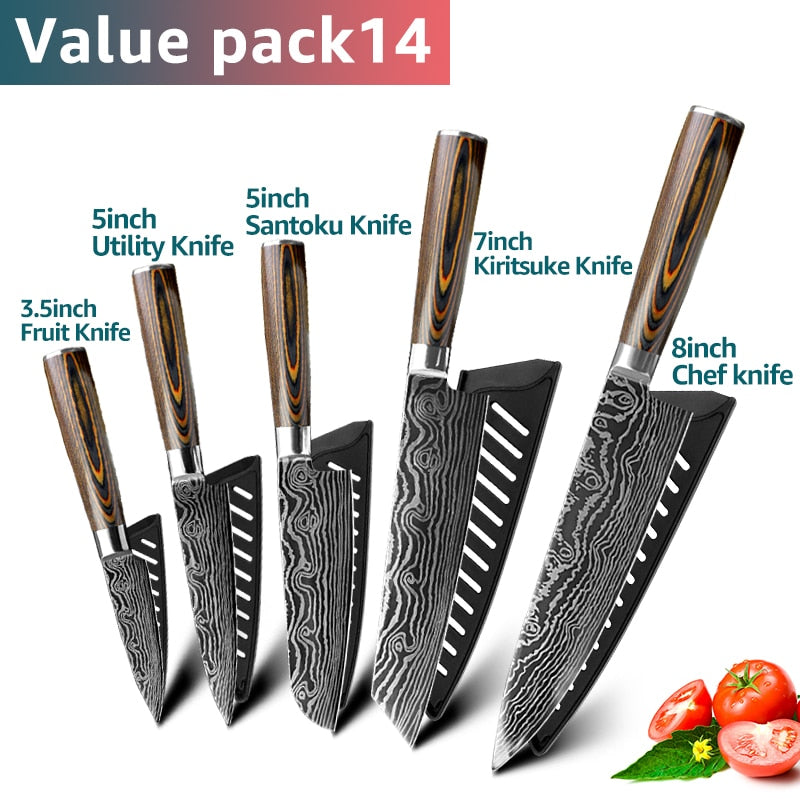 Kitchen Knives Set Stainless Steel 7CR17 Japanese Style Chef Knife Bread Meat Cleaver Paring Kitchen Knife Kitchen Accessories