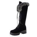 Gdgydh, zapatos de invierno con cordones, botas de nieve para mujer, botas de piel auténtica para mujer, tacón grueso de ante hasta la rodilla, cálido para exteriores con cremallera, talla grande 43