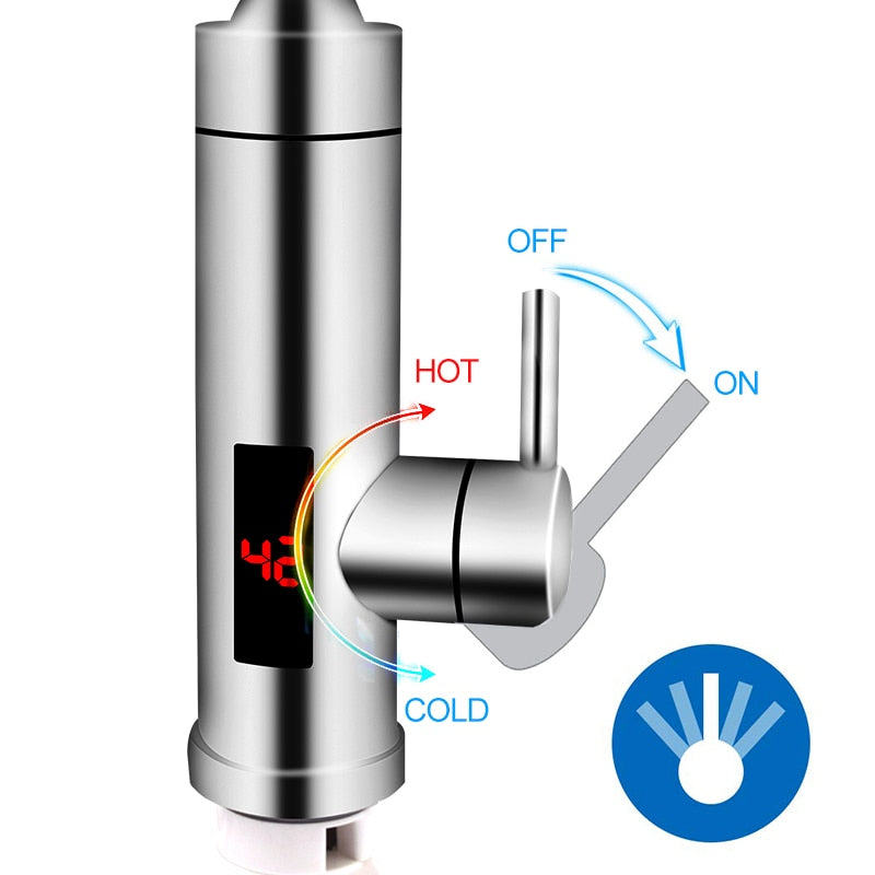 TINTON LIFE Elektrischer Warmwasserbereiter aus Edelstahl mit Temperaturanzeige für die Küche, ohne Tank, sofortiger Warmwasserhahn, 3000 W