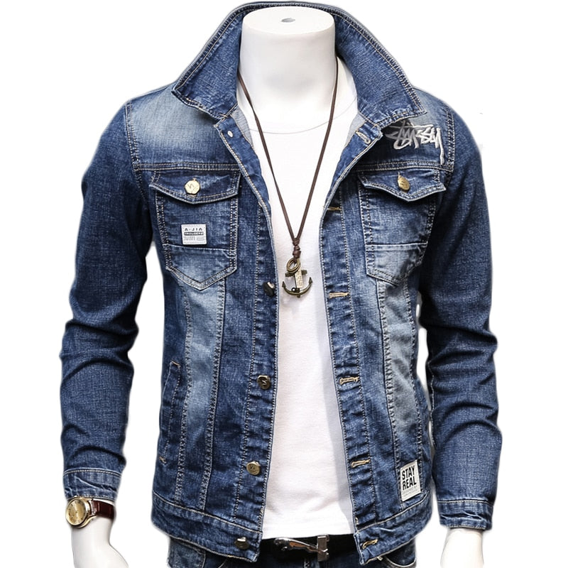 HCXY 2021 Frühling Herbst Mode Herren Jeansjacken Mäntel Herren Baumwolljacke Herren Jean Jacke Outwear Herren Cowboy Größe 4XL