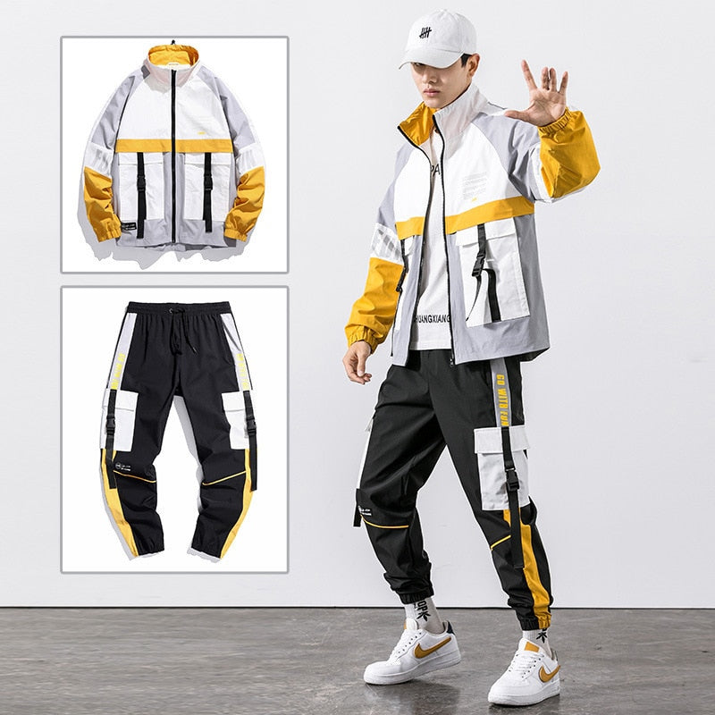 Herren Streetwear Trainingsanzug Harajuku Jogger Anzug Sets Herren Trainingsanzug Jacke + Hose 2PC Sets Frühling Herbst Jacken + lange Hosen