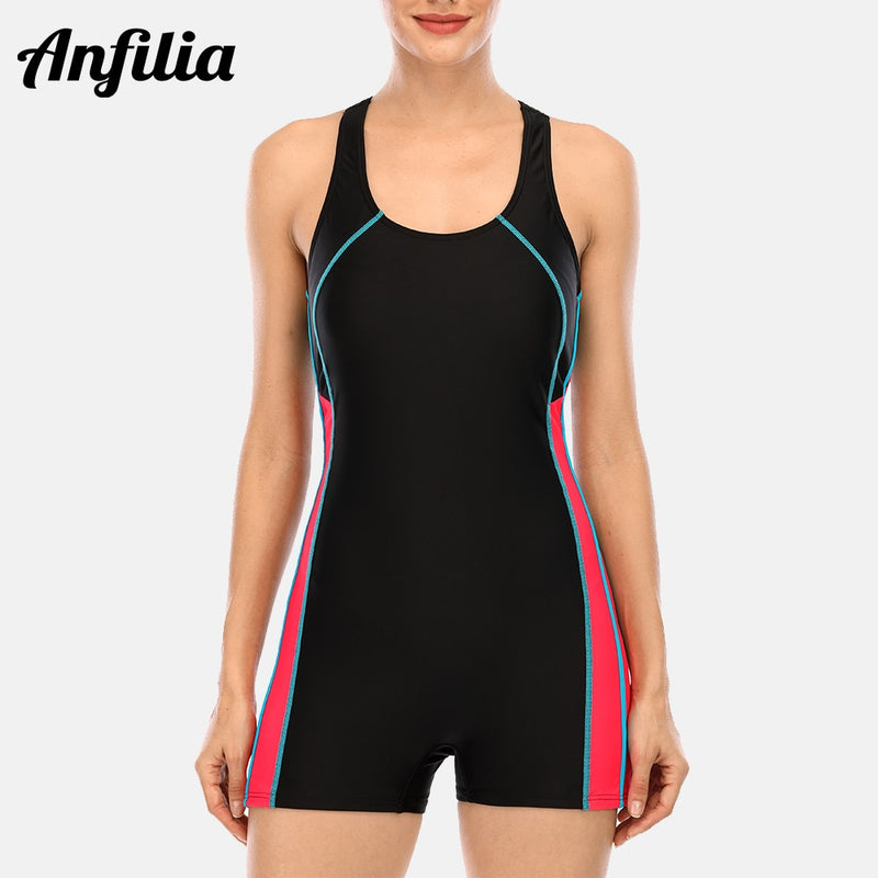 Anfilia una pieza mujer Pro deportes traje de baño Boyleg deporte traje de baño Patchwork Bikini ropa de playa traje de baño