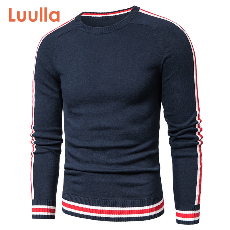 Luulla hombres 2022 otoño Casual tejido 100% algodón rayas suéteres pulóver hombres invierno nueva moda clásico cuello redondo suéteres hombres