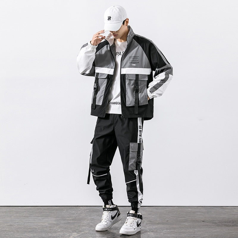 Men Streetwear Tracksuit Harajuku Joggers Suit Sets Mens Tracksuit Jacket+Pants 2PC Sets  Spring Autumn Jackets+ Long Pants